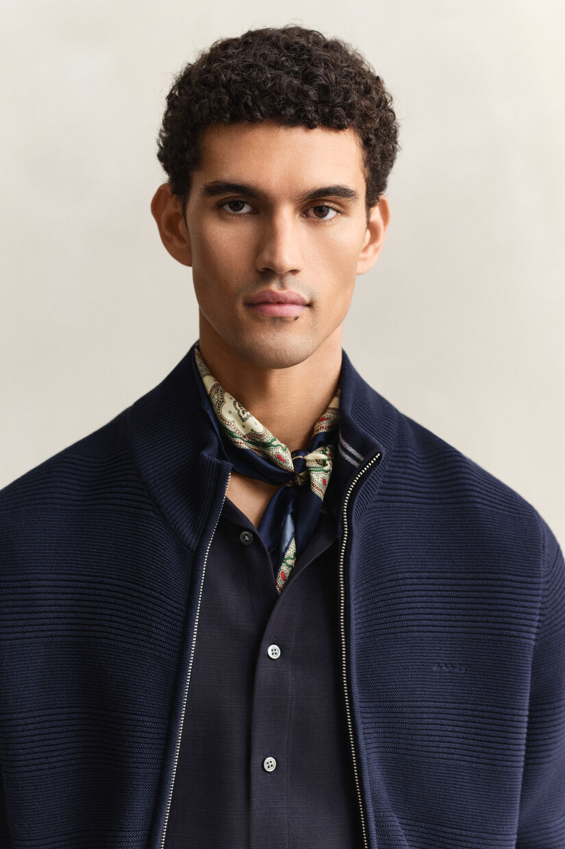 Cardigan zipp&eacute; en coton textur&eacute;