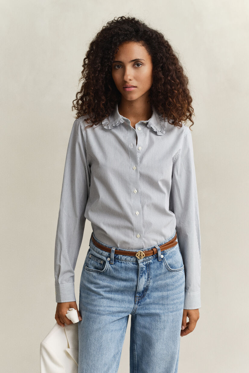 Chemise en coton &agrave; volants et &agrave; rayures