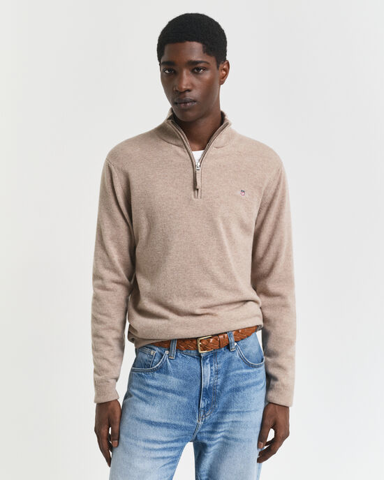 Pull &agrave; demi-zip en laine d'agneau ultra-fine