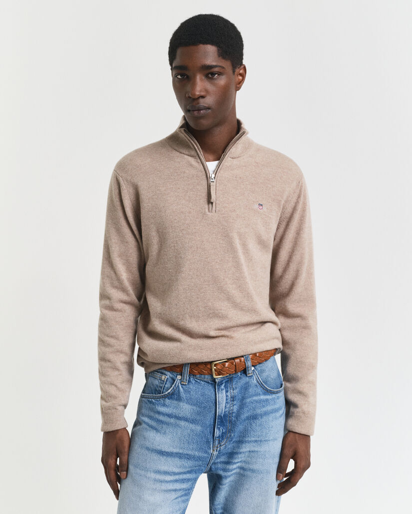 Pull &agrave; demi-zip en laine d'agneau ultra-fine
