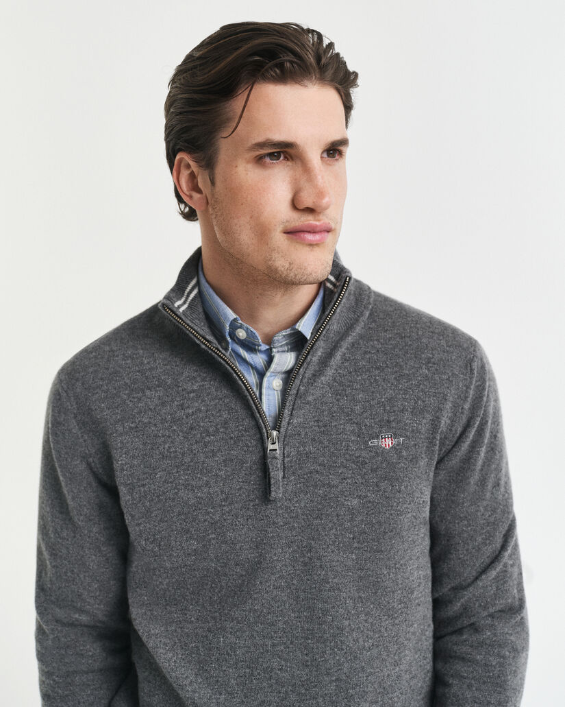 Pull &agrave; demi-zip en laine d'agneau ultra-fine