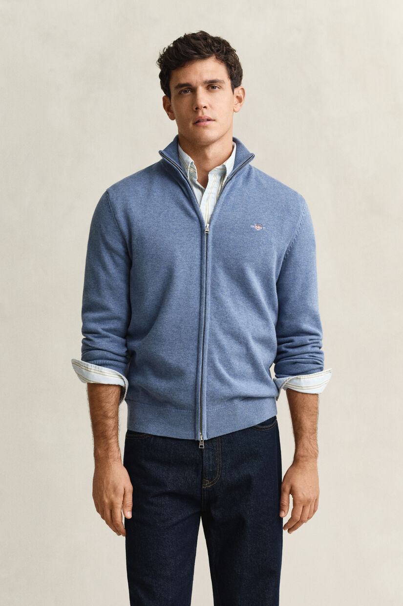 Cardigan zipp&eacute; en coton d&eacute;contract&eacute;