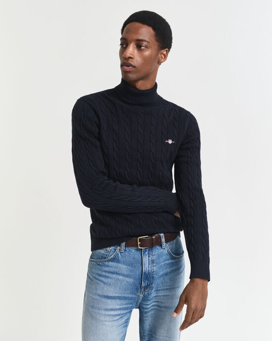 Pull col roul&eacute; en maille torsad&eacute;e de coton