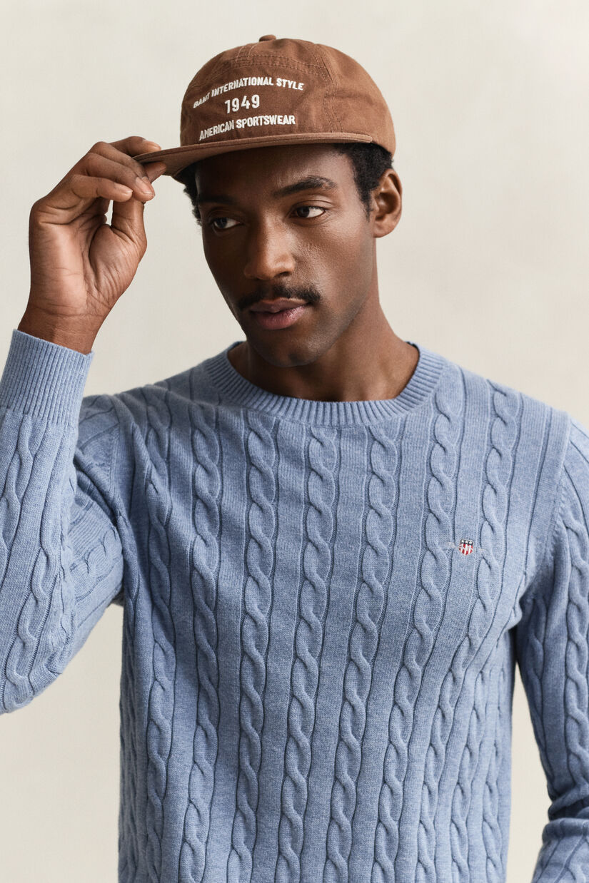 Pull col rond en maille de coton torsad&eacute;e