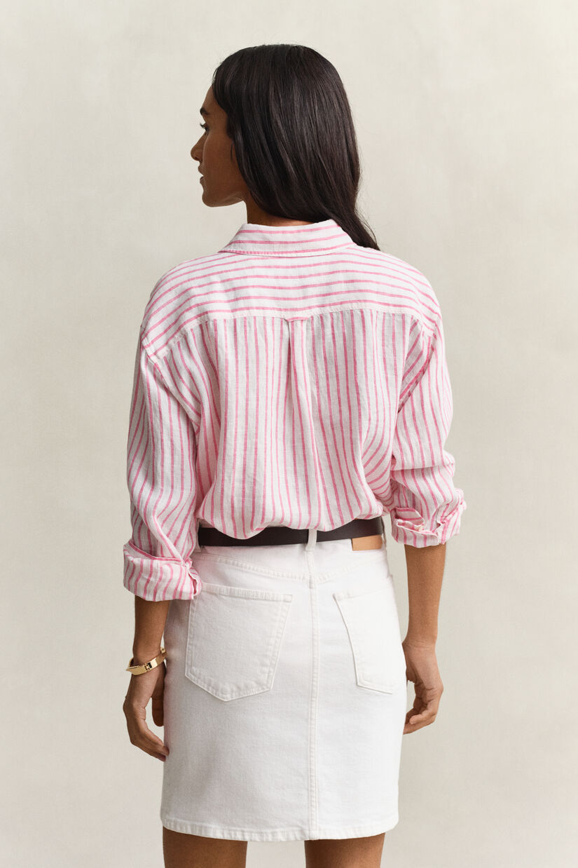 Chemise relaxed fit en lin &agrave; rayures