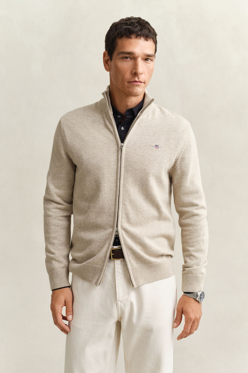 Cardigan zipp&eacute; en coton d&eacute;contract&eacute;
