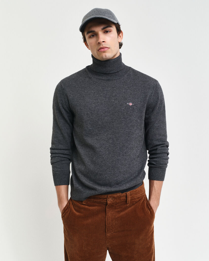 Pull col roul&eacute; en coton et laine