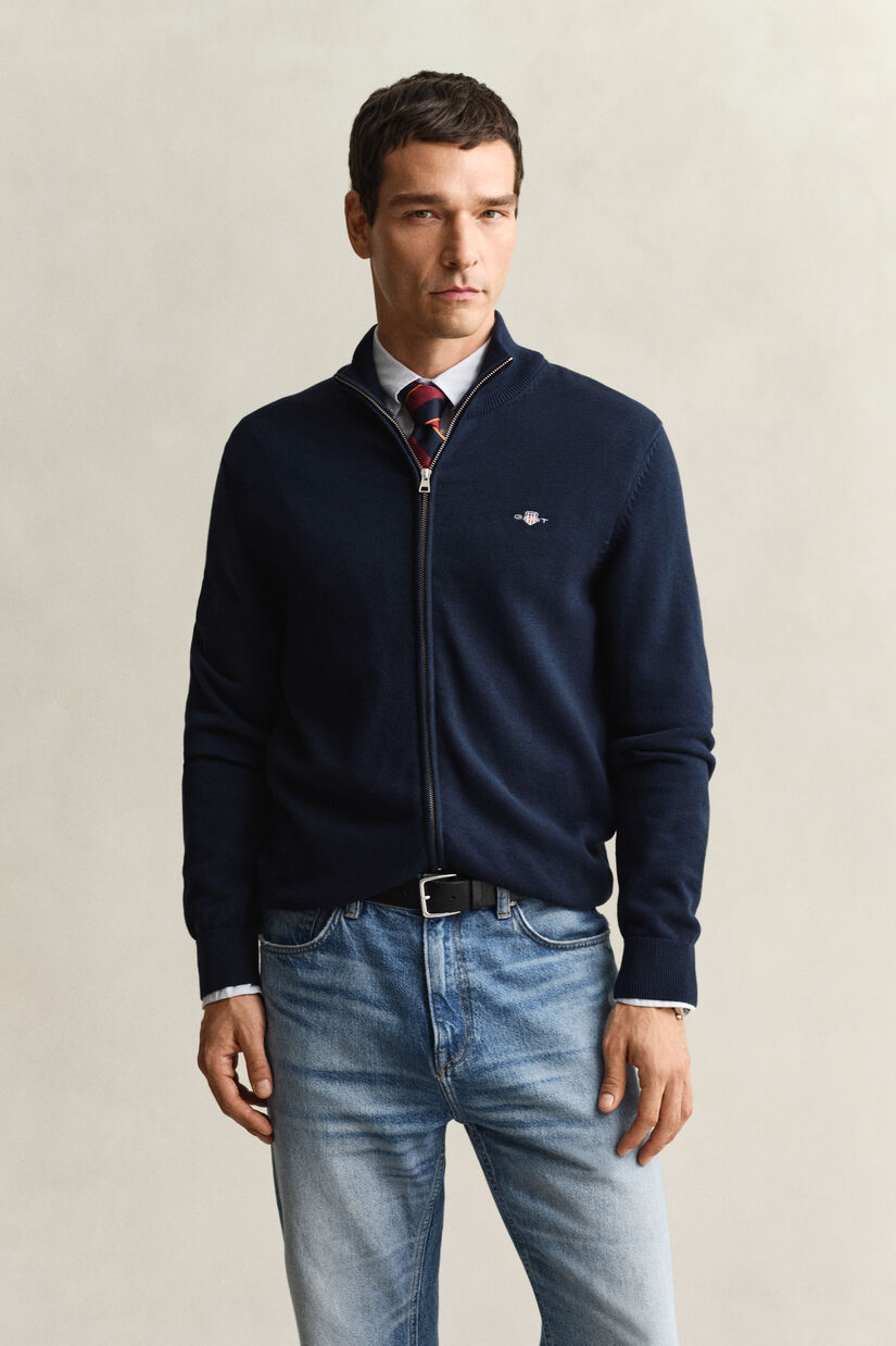 Cardigan zipp&eacute; en coton d&eacute;contract&eacute;