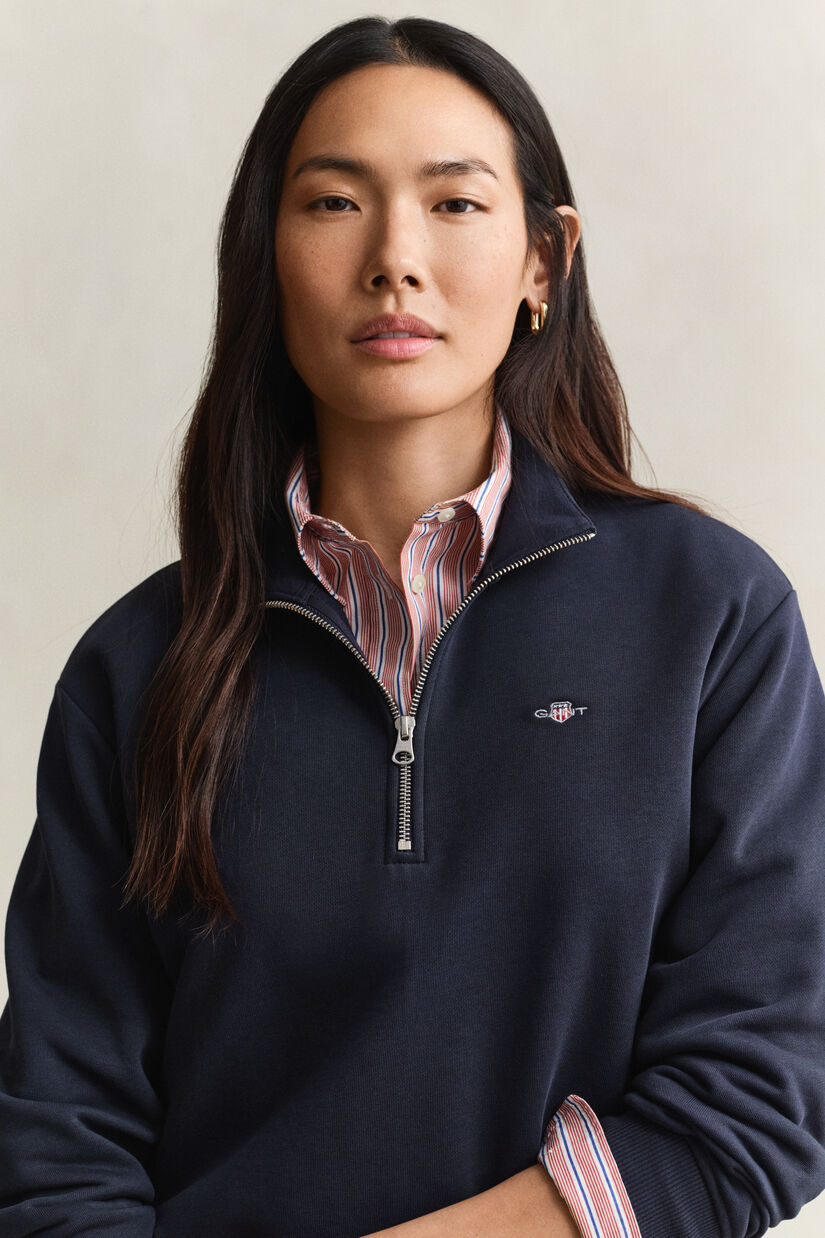 Sweat-shirt &agrave; demi-zip avec &eacute;cusson