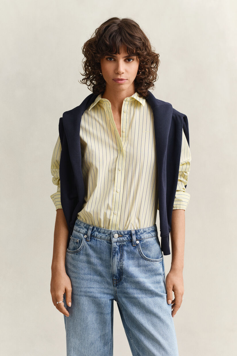 Chemise coupe regular en popeline &agrave; rayures classique