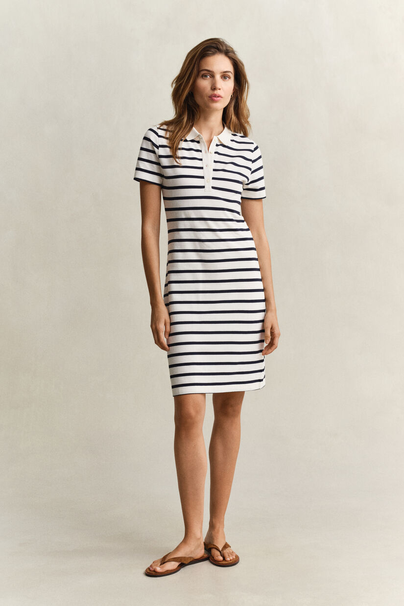 Robe-polo en piqu&eacute; &agrave; rayures