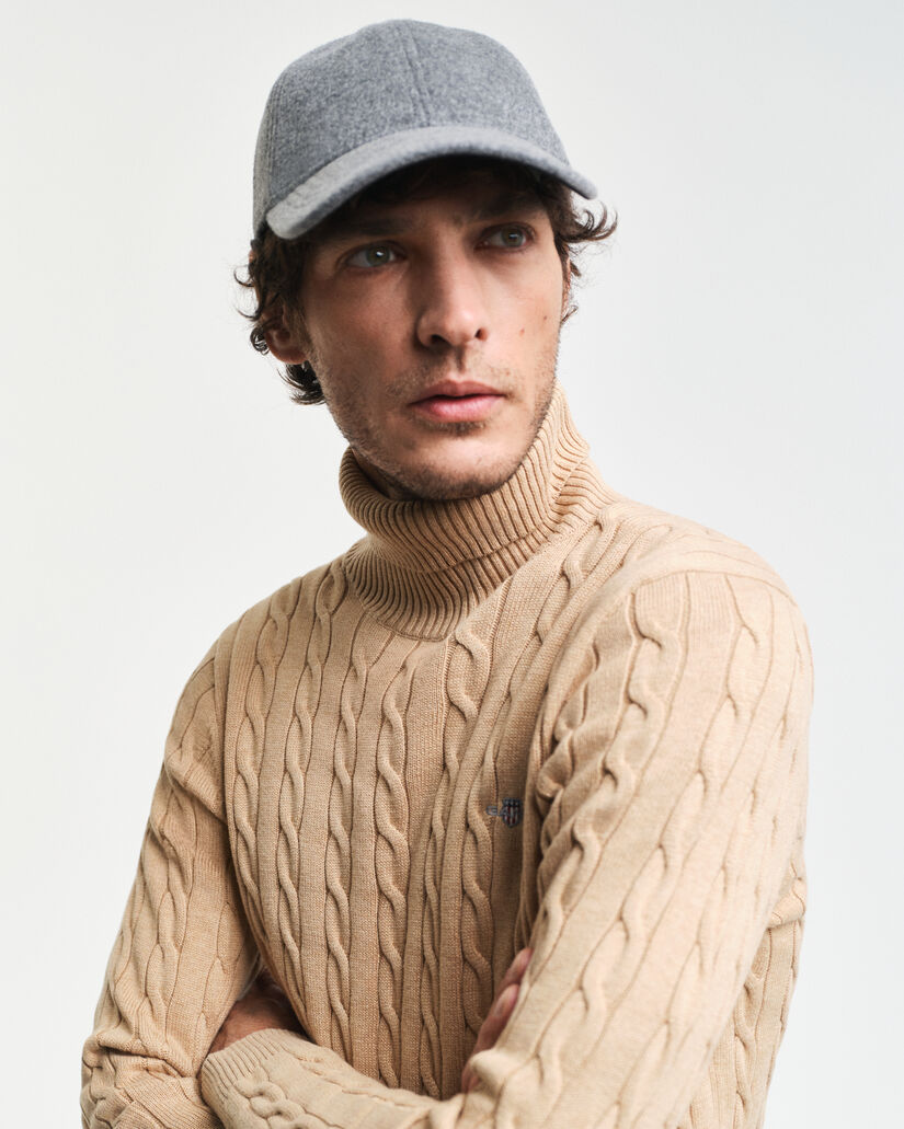 Pull col roul&eacute; en maille torsad&eacute;e de coton