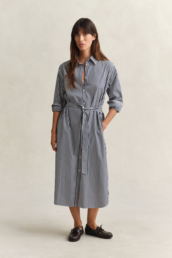 Robe-chemise en popeline &agrave; rayures