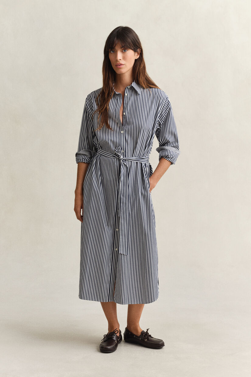 Robe-chemise en popeline &agrave; rayures