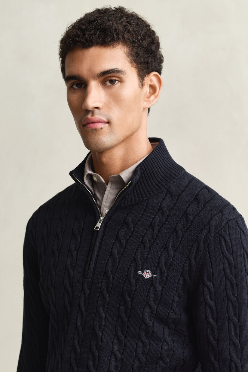 Pull &agrave; demi-zip en maille de coton torsad&eacute;e