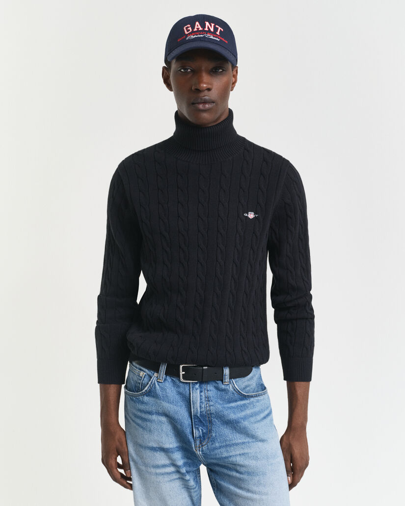 Pull col roul&eacute; en maille torsad&eacute;e de coton