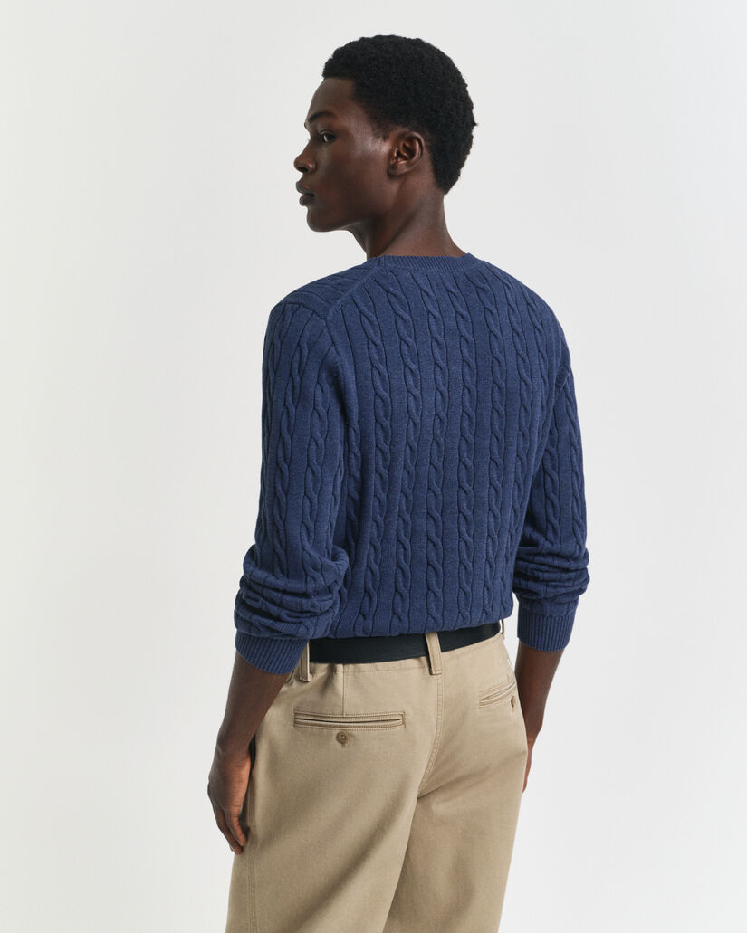Pull col rond en maille de coton torsad&eacute;e