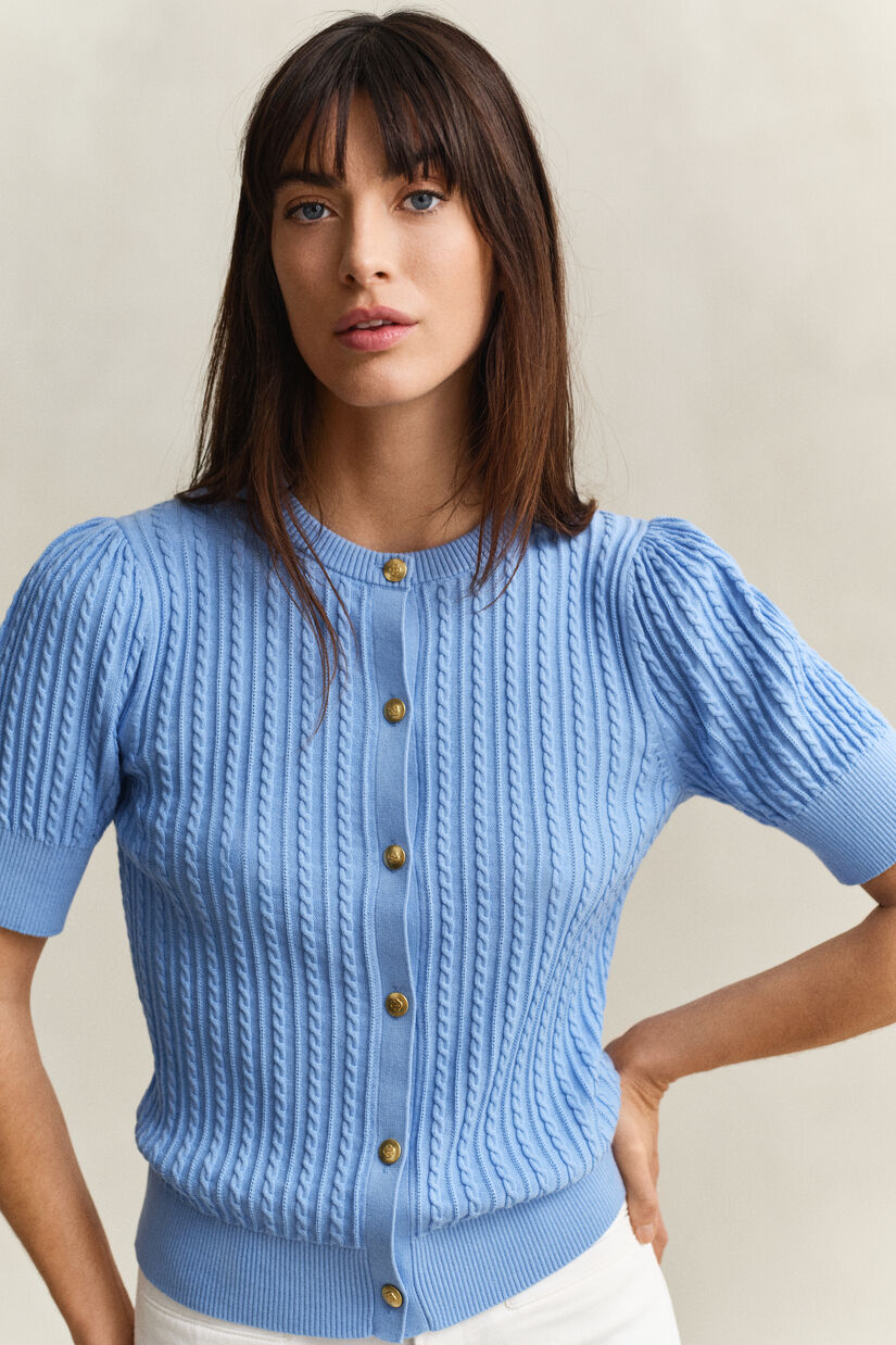 Cardigan en maille torsad&eacute;e de coton