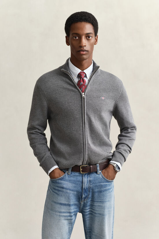 Cardigan zipp&eacute; en coton d&eacute;contract&eacute;