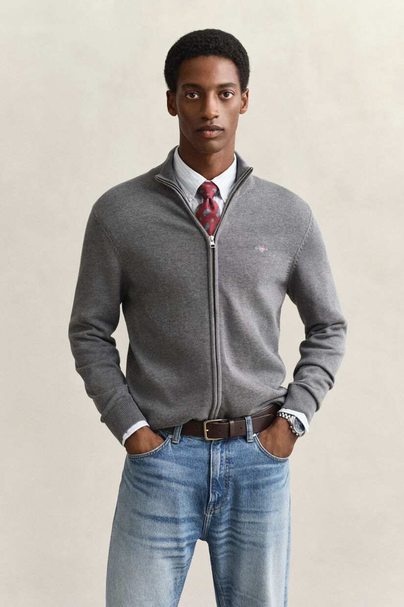 Cardigan zipp&eacute; en coton d&eacute;contract&eacute;