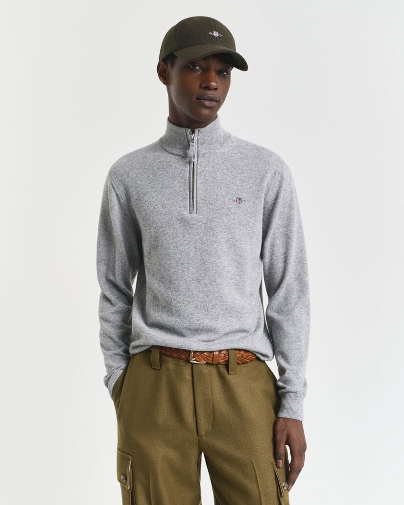 Pull &agrave; demi-zip en laine d'agneau ultra-fine
