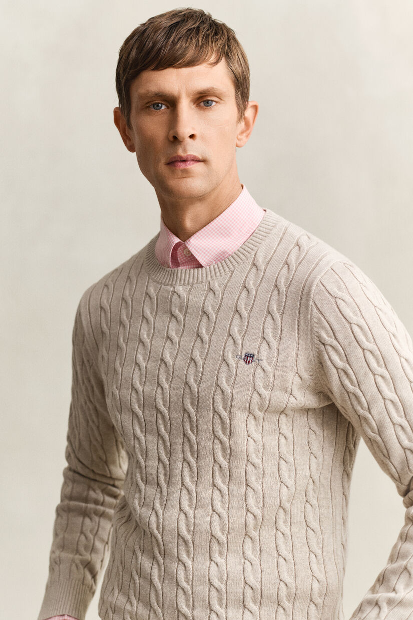 Pull col rond en maille de coton torsad&eacute;e