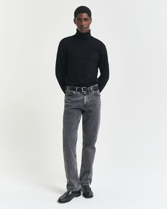 Jean regular fit noir d&eacute;lav&eacute;