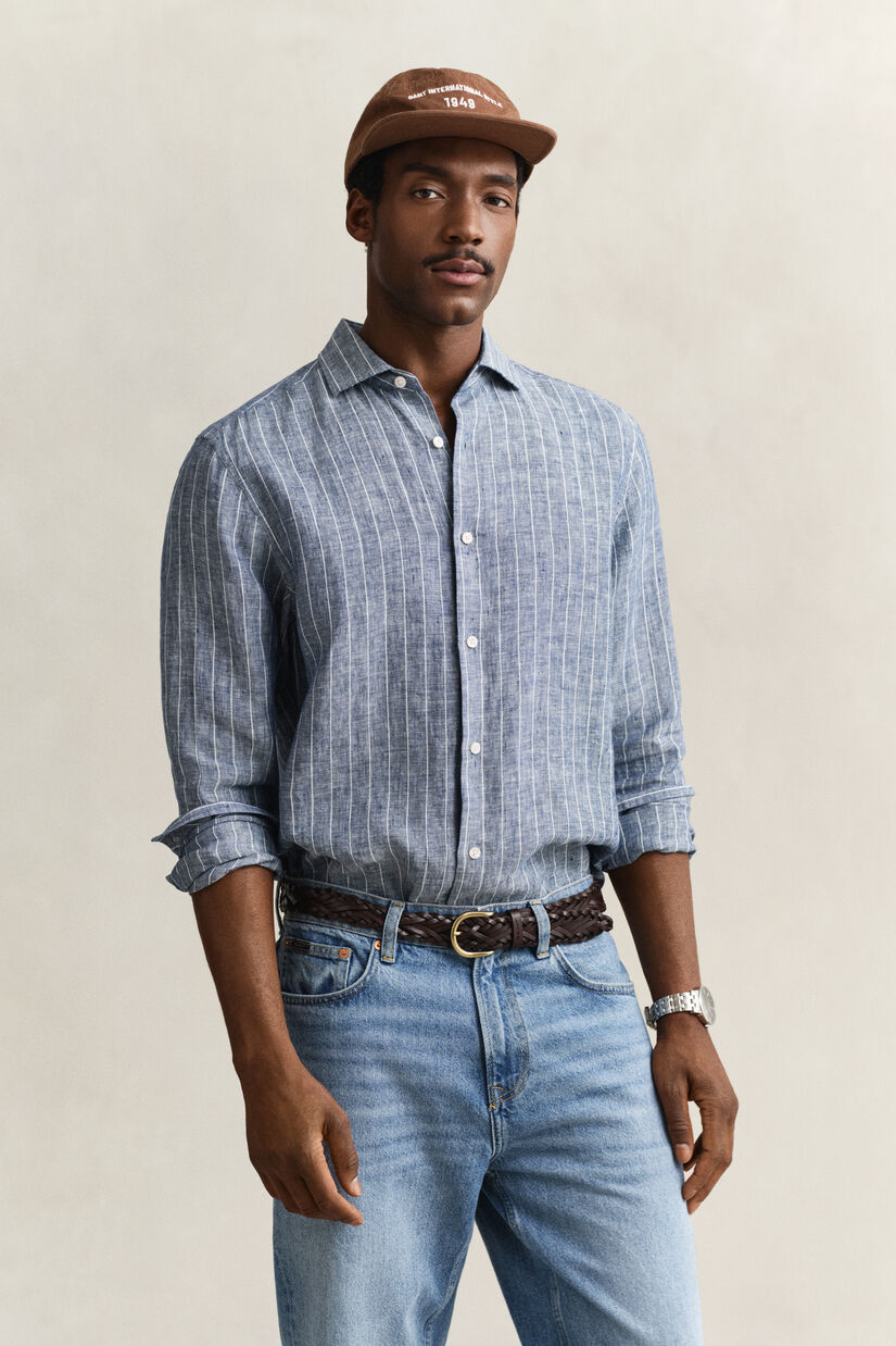 Chemise en lin &agrave; rayures