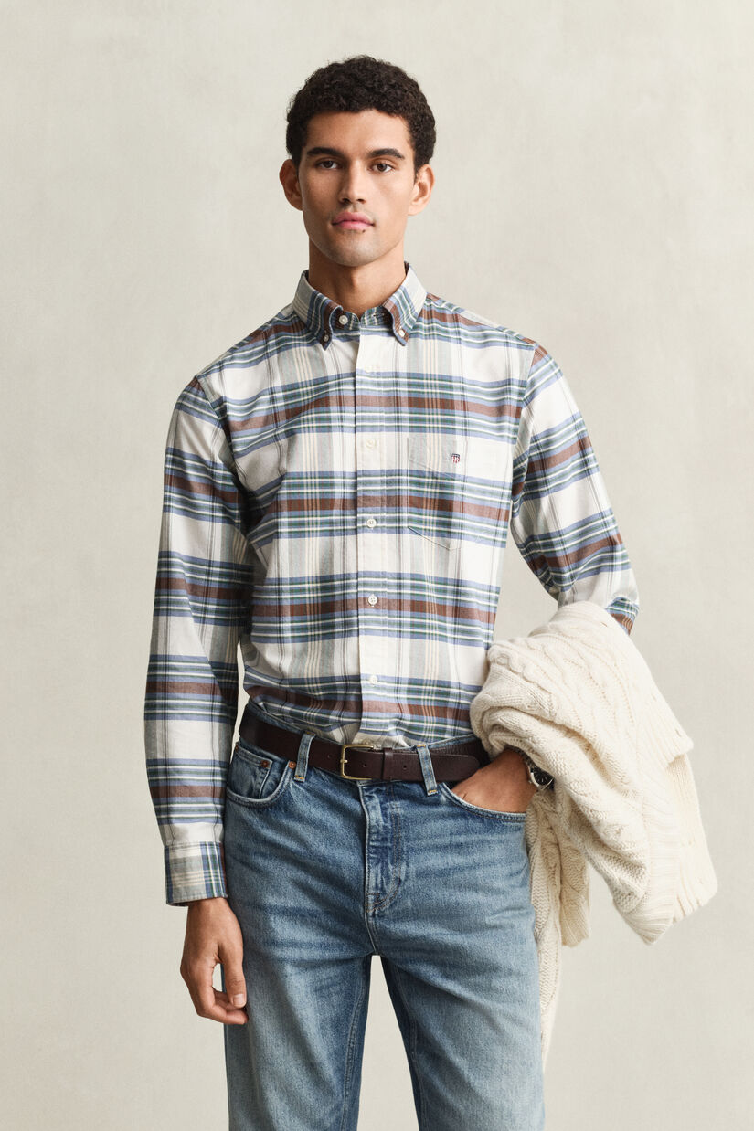 Chemise coupe regular en coton Oxford &agrave; carreaux classique