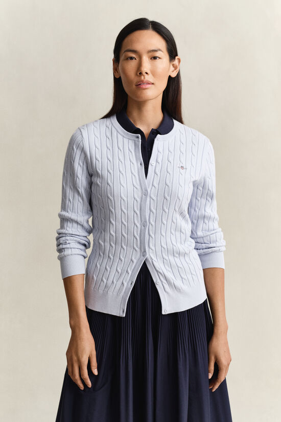 Cardigan en maille de coton stretch &agrave; torsades