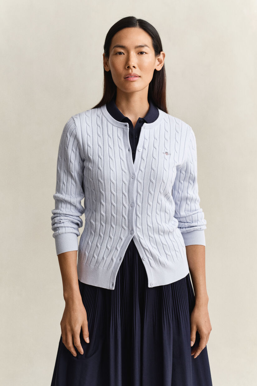 Cardigan en maille de coton stretch &agrave; torsades