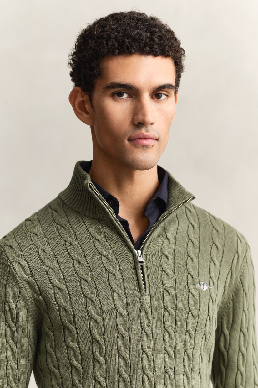 Pull &agrave; demi-zip en maille de coton torsad&eacute;e