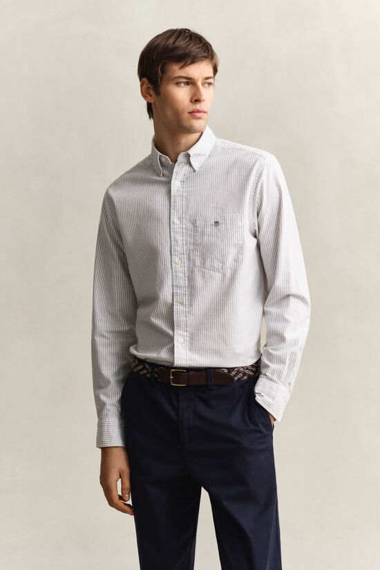 Chemise en coton Oxford classique &agrave; rayures Banker