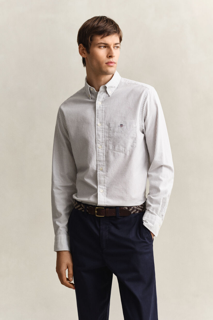 Chemise en coton Oxford classique &agrave; rayures Banker