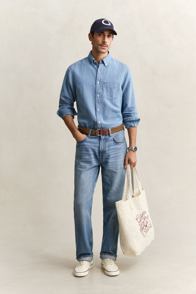 Chemise en coton et lin indigo