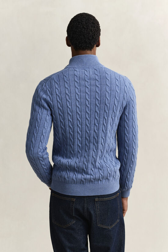 Pull &agrave; demi-zip en maille de coton torsad&eacute;e