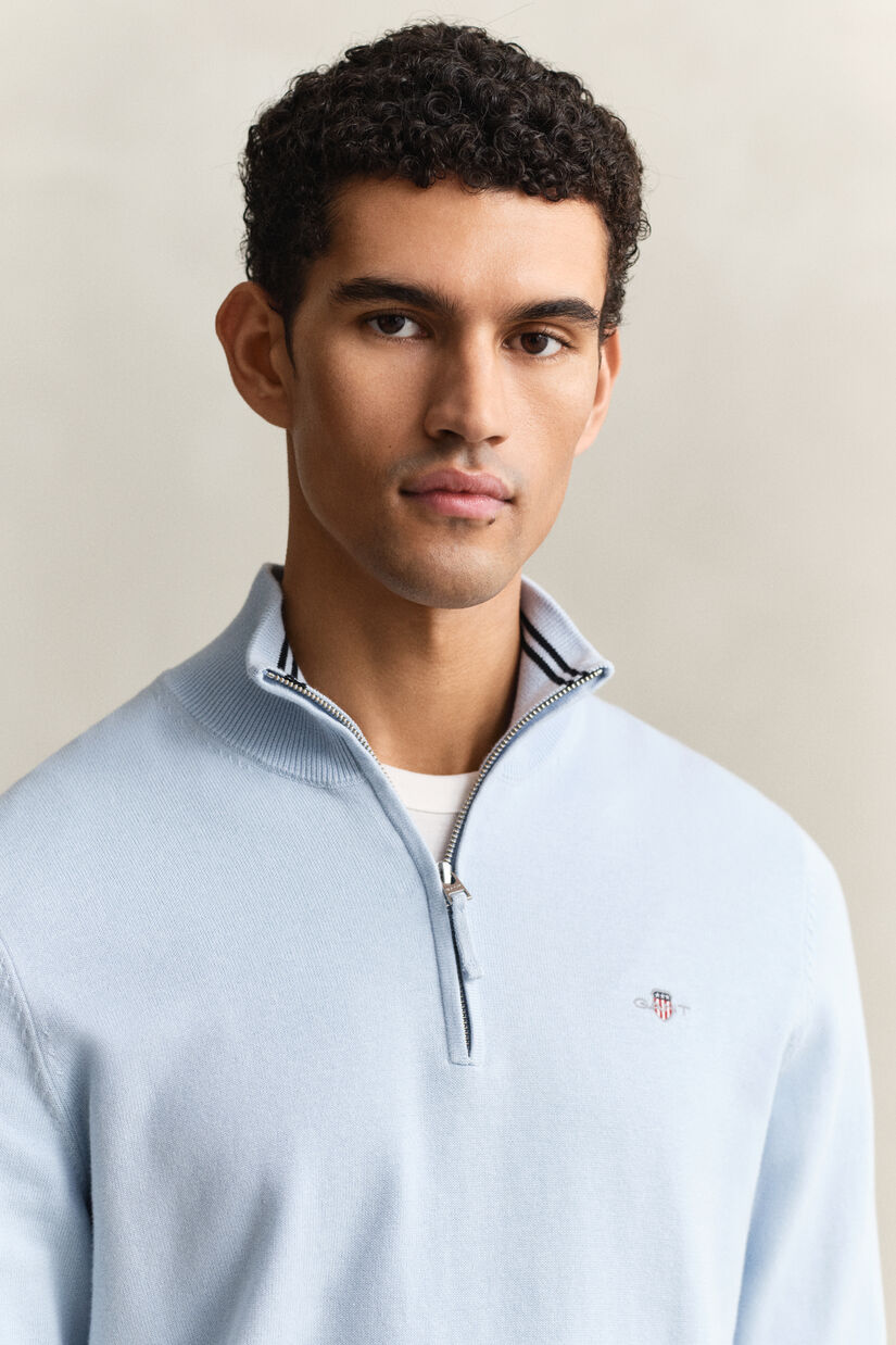 Pull &agrave; demi-zip en coton classique