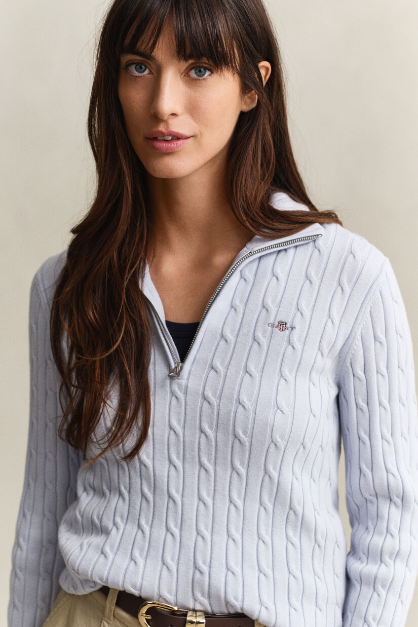 Pull &agrave; demi-zip en maille de coton torsad&eacute;e stretch