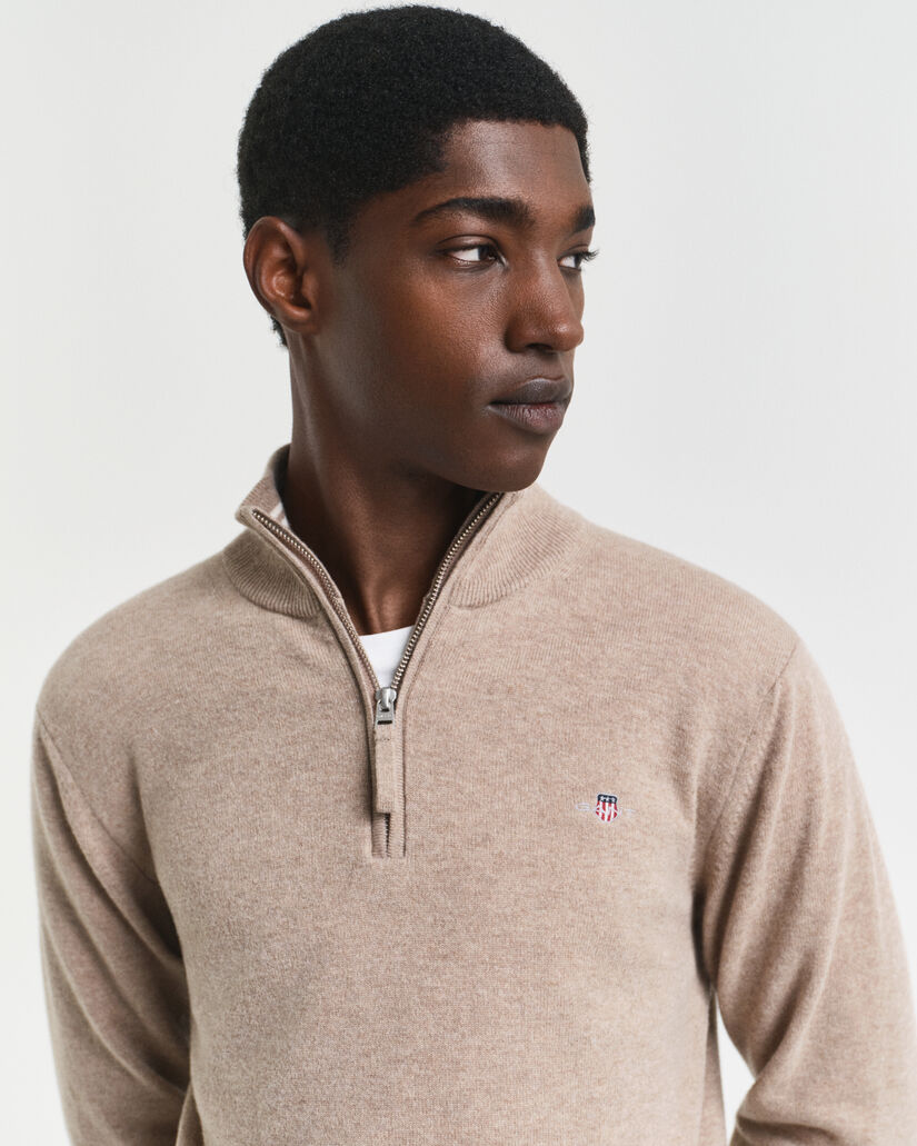 Pull &agrave; demi-zip en laine d'agneau ultra-fine