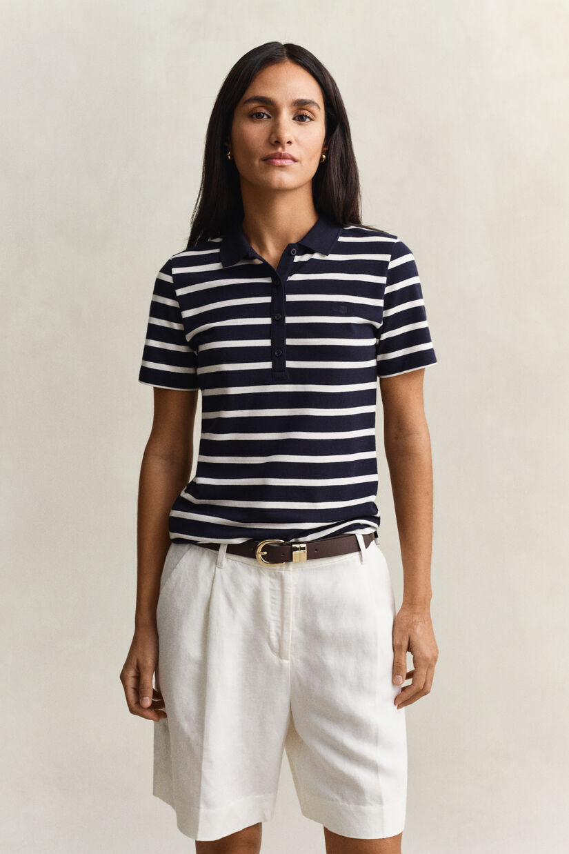 Polo en coton piqu&eacute; &agrave; rayures