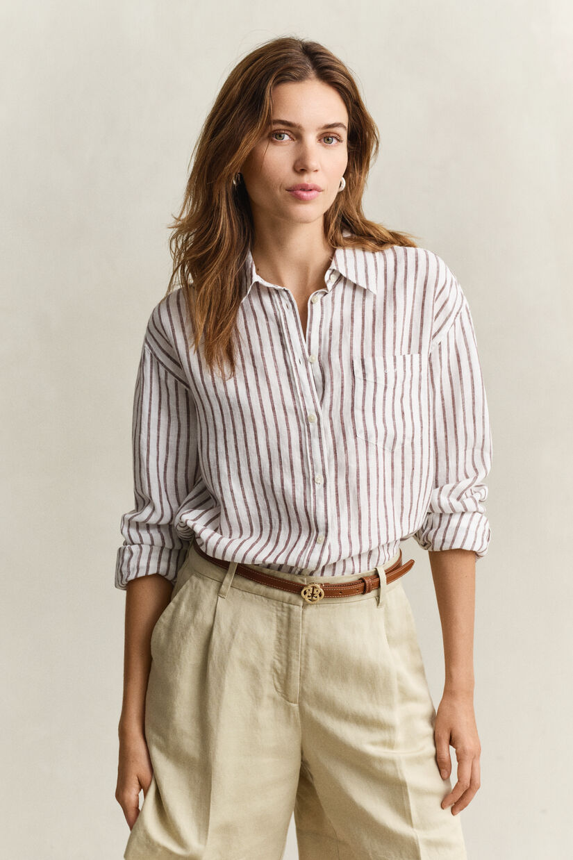 Chemise relaxed fit en lin &agrave; rayures