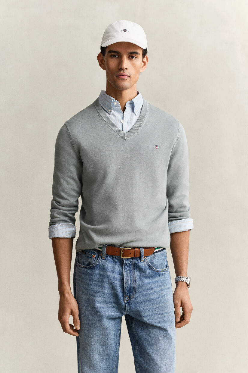 Pull col V en coton classique