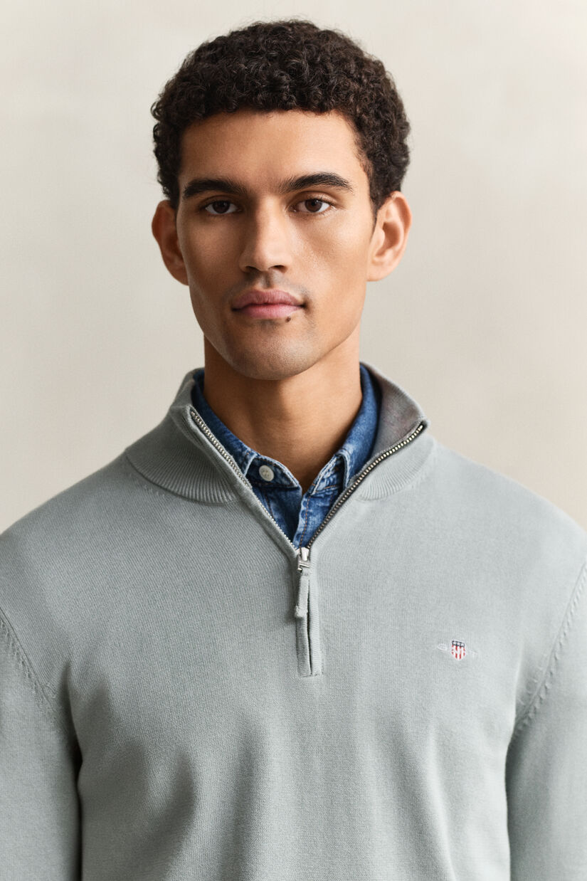 Pull &agrave; demi-zip en coton classique
