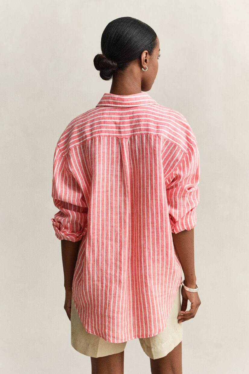 Chemise relaxed fit en lin &agrave; rayures