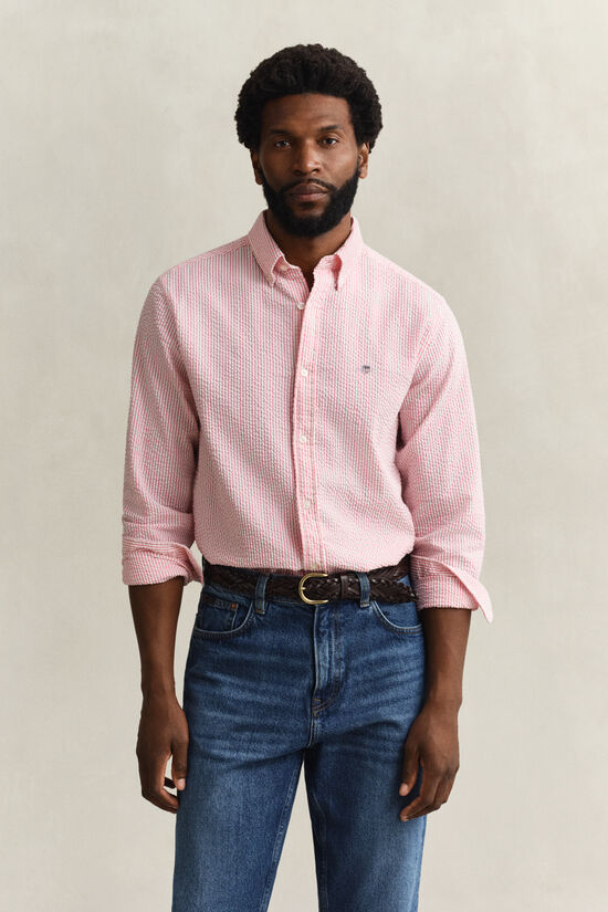 Chemise coupe regular &agrave; rayures en Seersucker