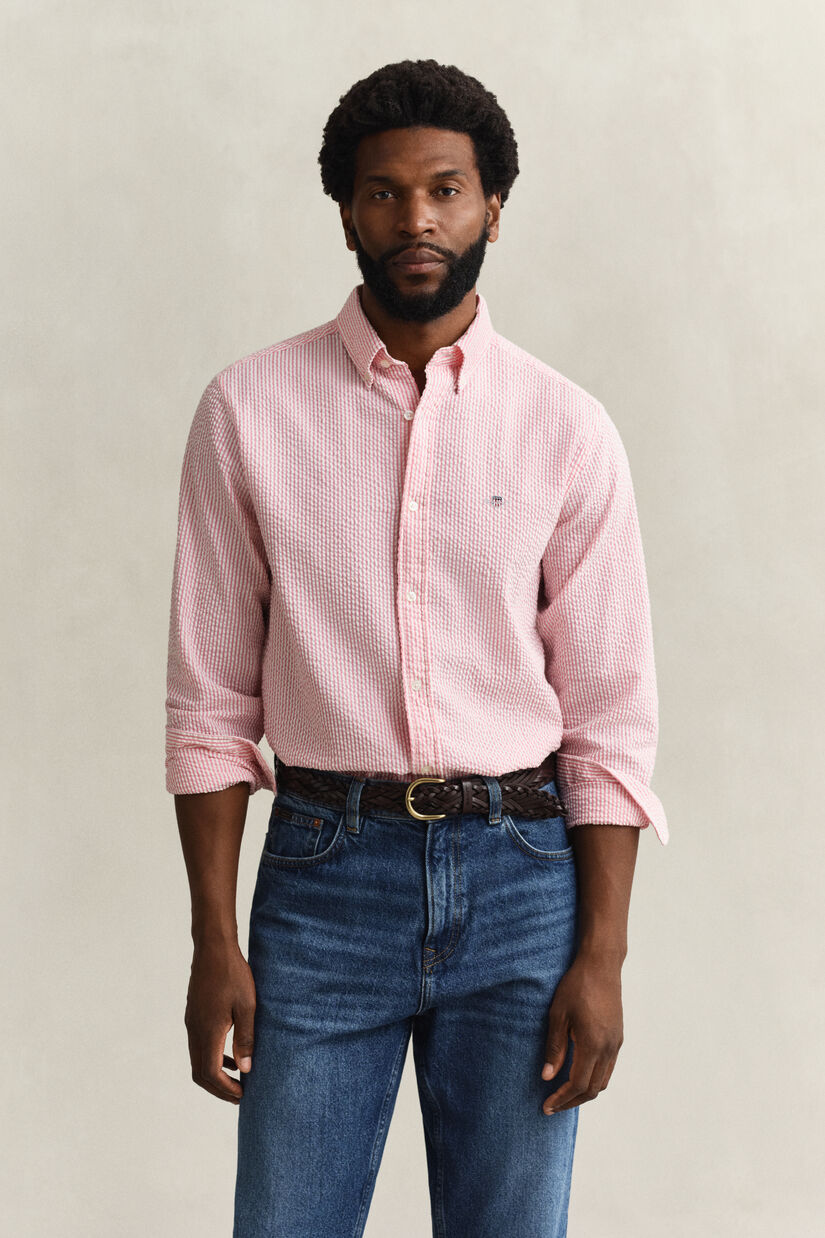 Chemise coupe regular &agrave; rayures en Seersucker