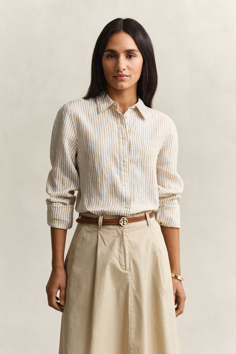 Chemise regular fit en lin &agrave; rayures