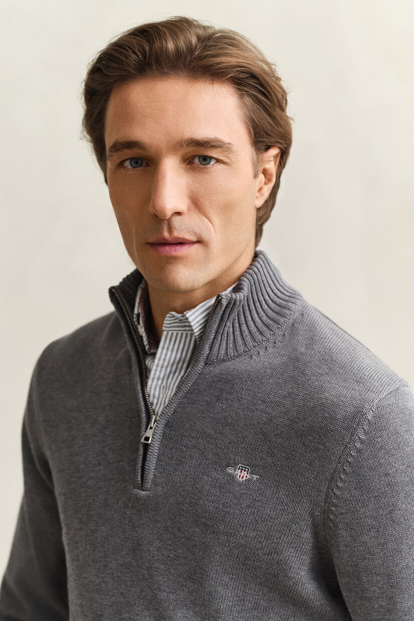 Pull en coton d&eacute;contract&eacute; &agrave; demi-zip