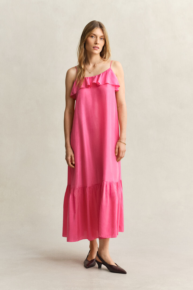 Robe midi &agrave; lani&egrave;res en soie