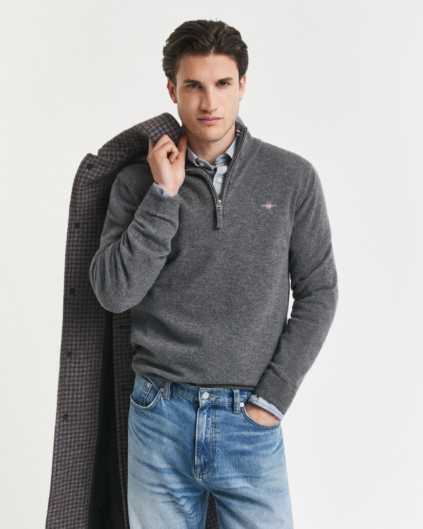 Pull &agrave; demi-zip en laine d'agneau ultra-fine